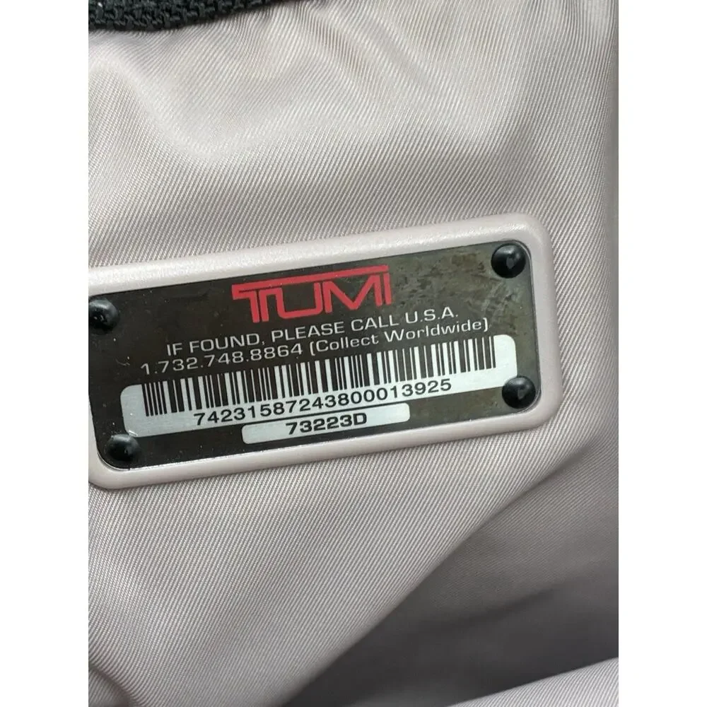 Tumi 73223D Briefcase Laptop Bag Black Nylon Croc Leather Trim Shoulder Strap